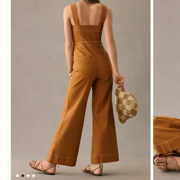 Portside Button-Front Jumpsuit by Maeve Anthro Brown Wide Leg Colette size 16W - Picture 2 of 11